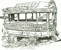 a cast-off omnibus, with weeds growing around it